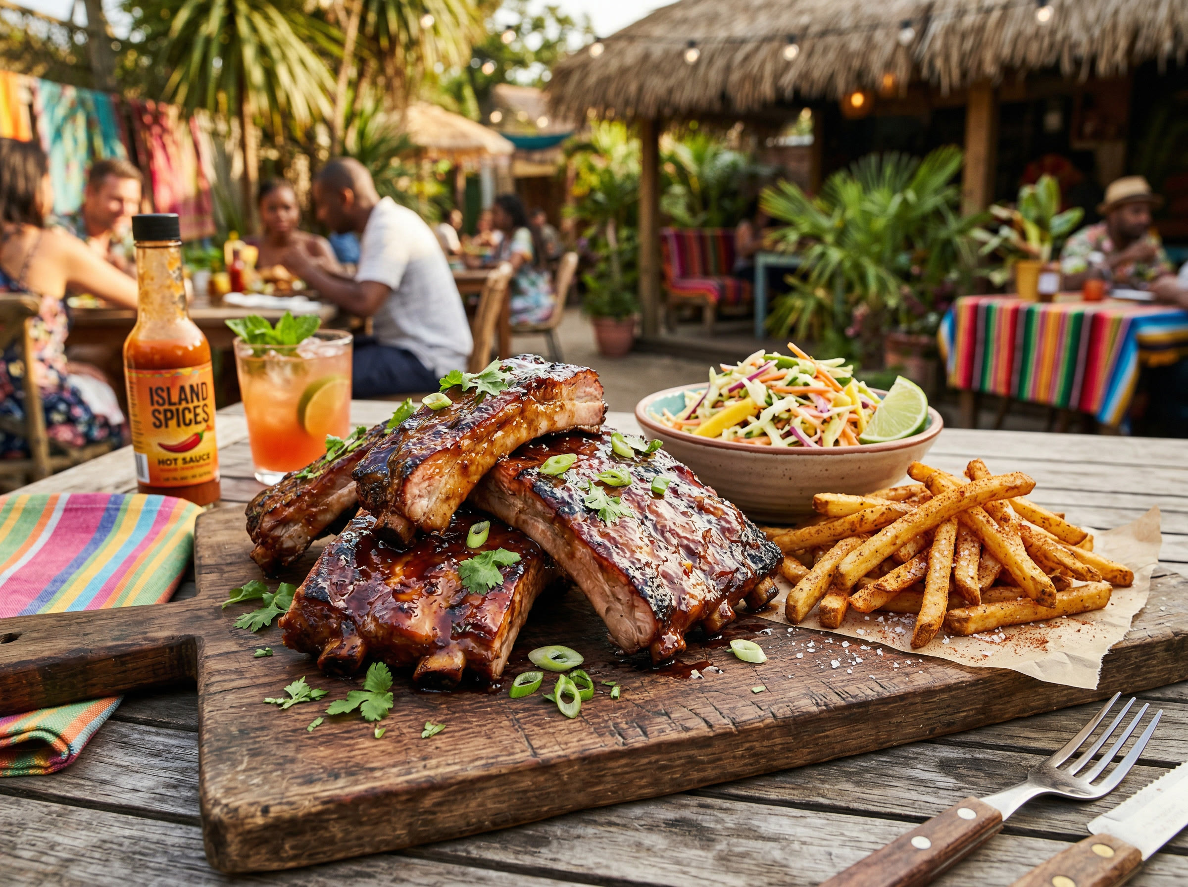 BBQ ribs with coleslaw and fries