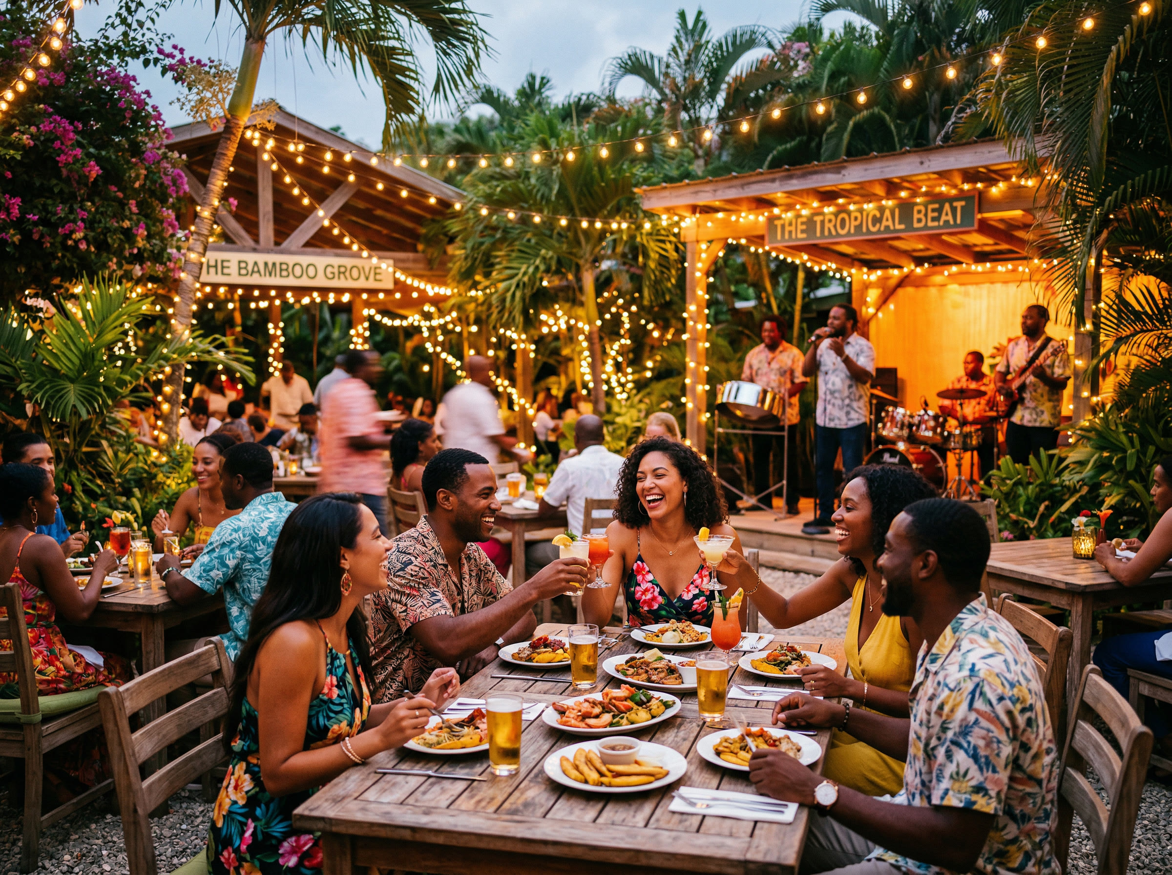 Lively evening at Sandy's Too with guests enjoying food and music